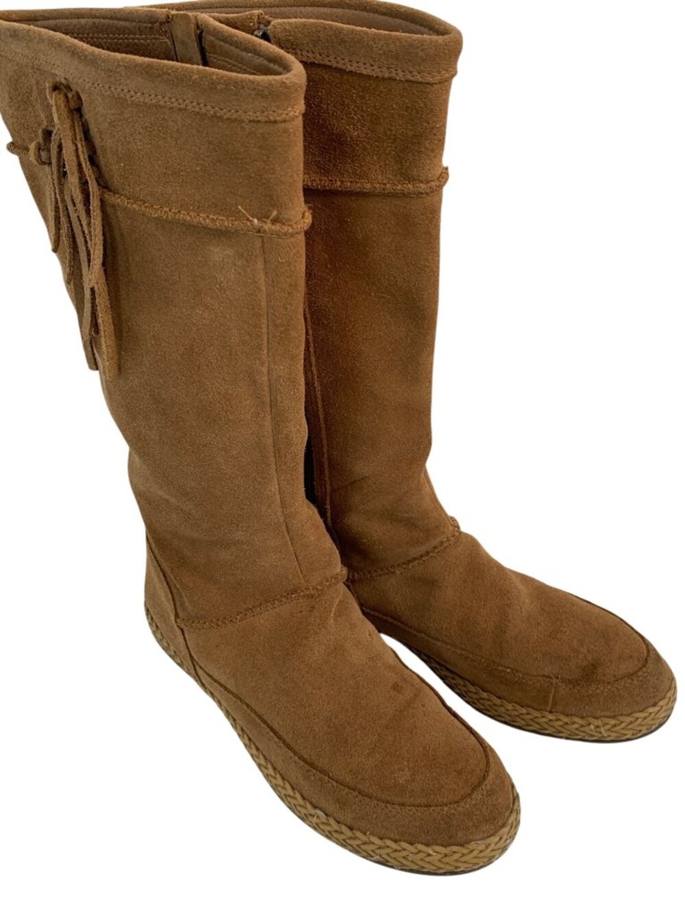 UGG Emerie Suede Knee-High Boots Womens Size 9.5 Zipper & Tassel Chestnut GUC - Picture 8 of 11